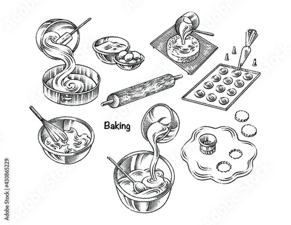 Obraz set of active baking illustrations