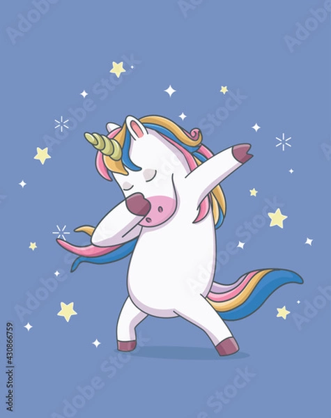 Fototapeta unicorn cute dabbing style with star. cartoon illustration