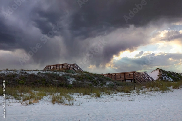 Obraz storm sky boardwalk to beach sand dunes