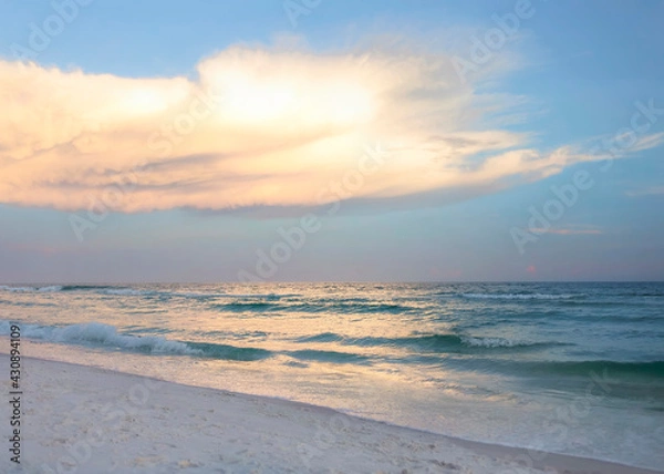 Fototapeta Scenic beach at golden hour 
