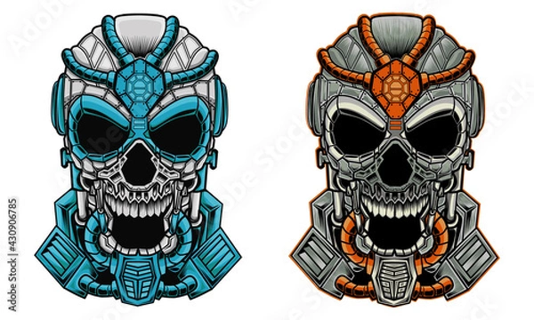 Fototapeta Two heads of mecha skulls illustration
