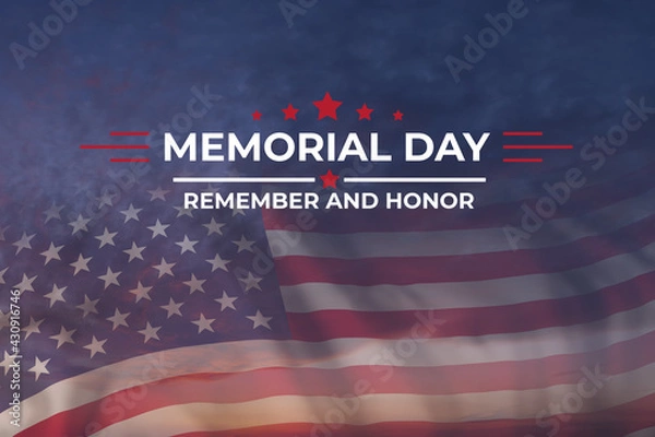 Fototapeta Memorial day card with flag and text