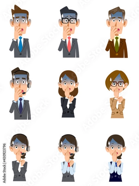 Fototapeta 青ざめる会社員の男女の上半身セット
