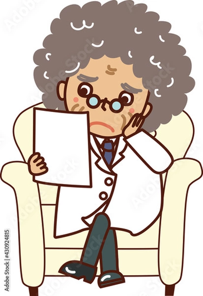 Fototapeta ソファーに座ってカルテを見ながら考える博士（医者）