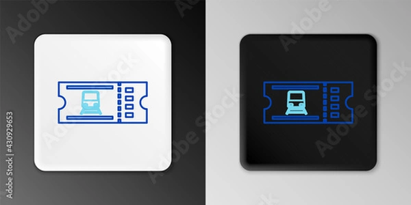 Fototapeta Line Train ticket icon isolated on grey background. Travel by railway. Colorful outline concept. Vector