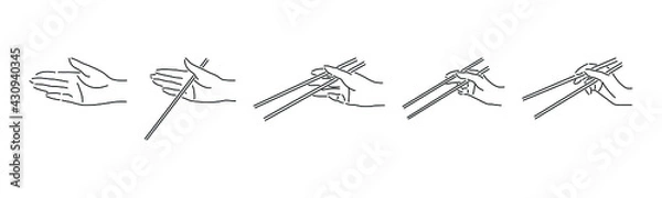 Fototapeta How to hold and use chopsticks - five hands