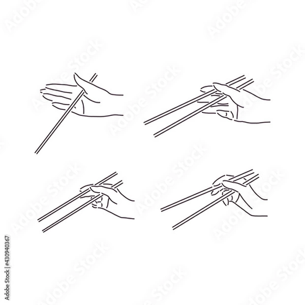 Fototapeta How to use chopsticks. Set with 4 vector icons
