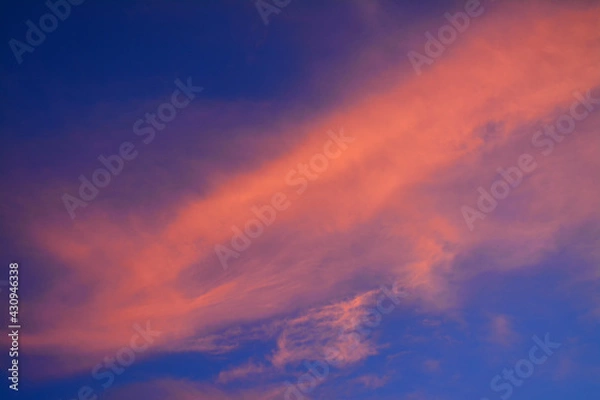 Fototapeta Amazing view of sunrise sky with red clouds. Nature background. Dramatic clouds on the sky in red colors