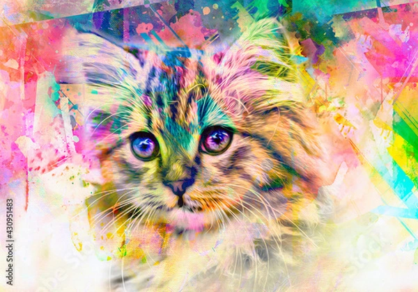 Obraz cat head with creative colorful abstract elements on light background