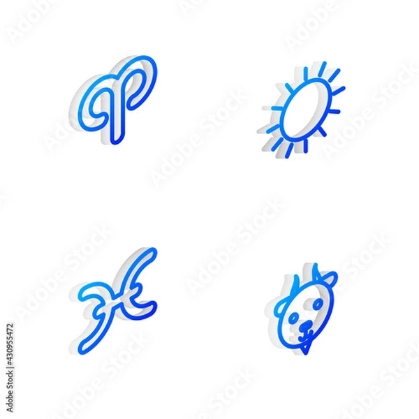 Fototapeta Set Isometric line Sun, Aries zodiac, Pisces and icon. Vector