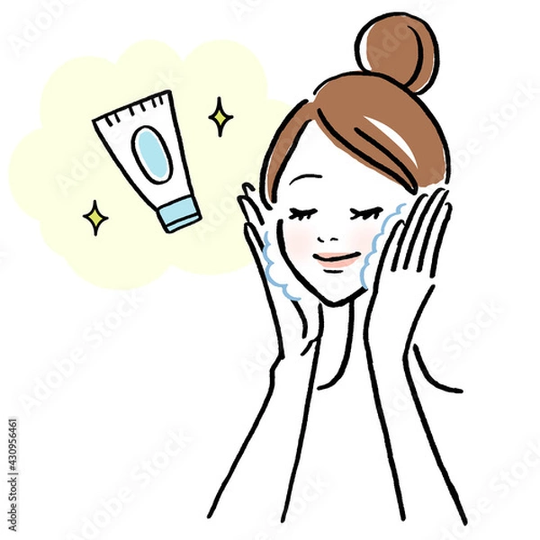 Obraz スキンケアをする女性のイラスト