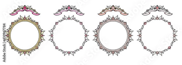 Obraz ファンシーでアンティークな丸フレームセット ベクター ピンク
