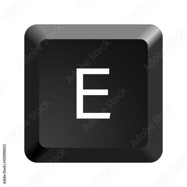 Obraz Black computer keyboard key Letter E. Button icon vector illustration. 
