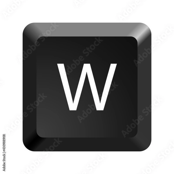 Obraz Black computer keyboard key Letter W. Button icon vector illustration. 