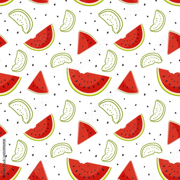 Fototapeta Seamless pattern with watermelon slices and seeds