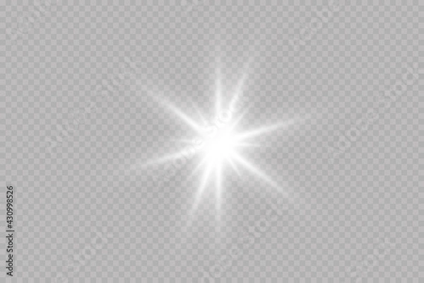 Obraz Glow light effect. Starburst with sparkles on transparent background. Vector illustration. Sun
