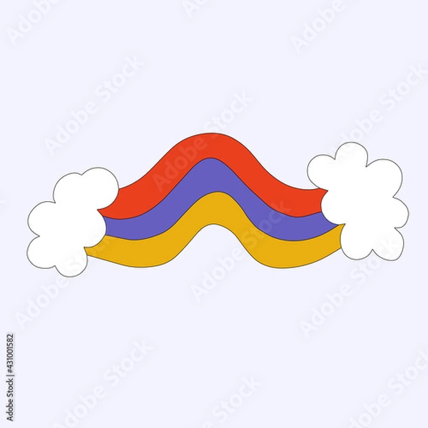 Fototapeta vector sticker rainbow with clouds. Funky and psychedelic style.Hippie element for patterns and design.Multi-colored isolated shapes and stripes.Rainbow template for tattoo. Childish hand drawn style