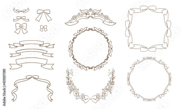 Obraz 手描きのリボンフレームセット アンティーク ベクター 金