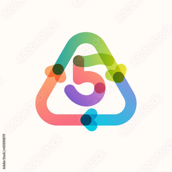 Obraz Number five logo inside triangular shaped recycling symbol with arrows.