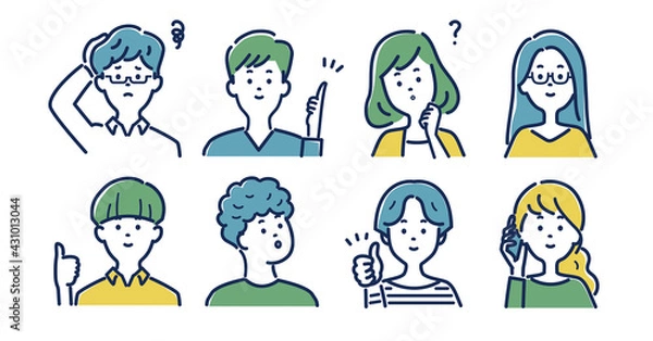Fototapeta 若い男女の表情のイラスト素材セット