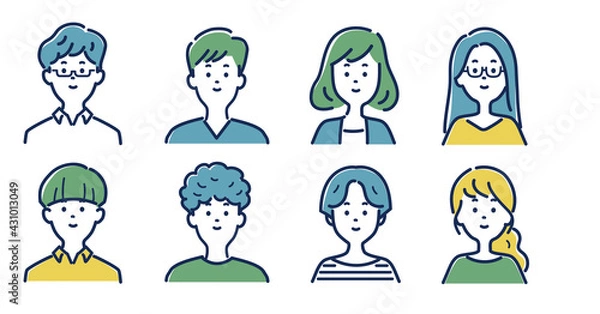 Fototapeta 若い男女の笑顔のイラスト素材セット