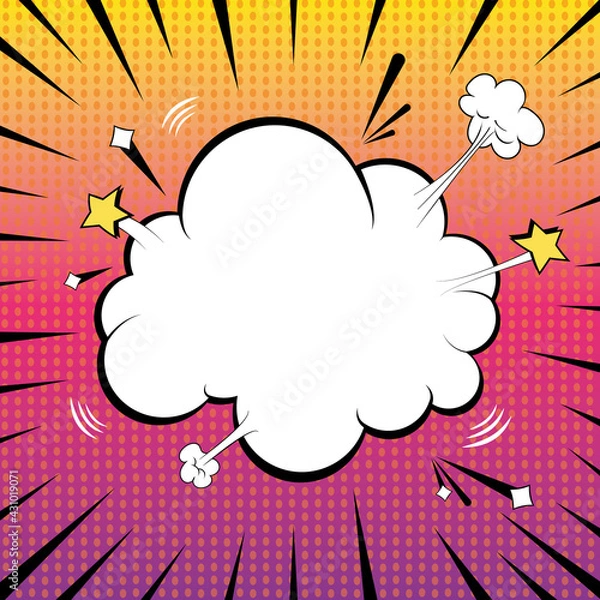 Fototapeta Pop art background. Gradient background, on a cloud background. Space for text in the cloud