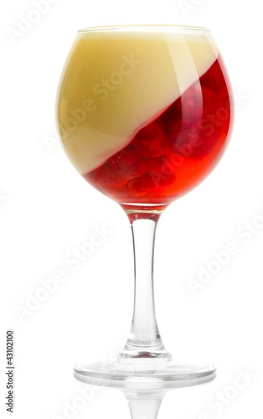 Fototapeta fruit jelly with raspberries in glass isolated on white