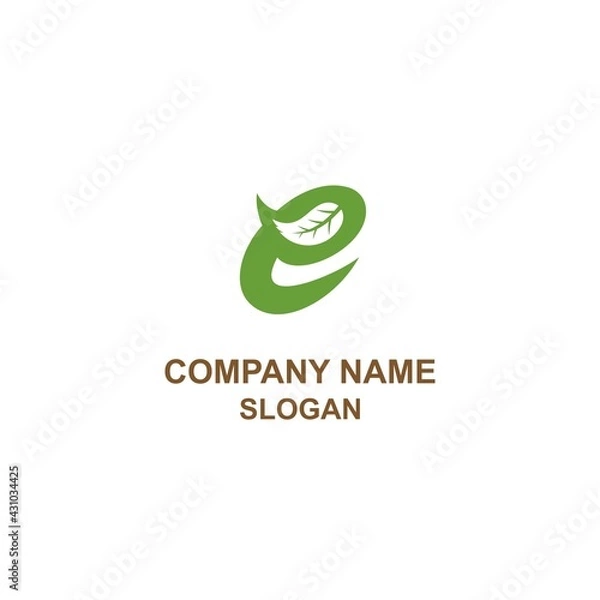Fototapeta E lowercase letter initial logo, with leaves in negative space style.