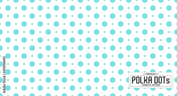 Obraz Dots pattern vector. Polka dot background. Blue seamlles polka dots abstract background. Dot pattern print. Panorama view. Vector illustration