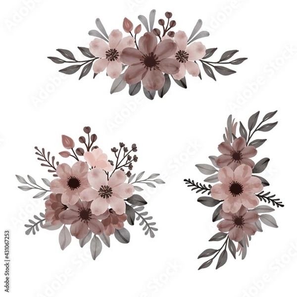 Obraz floral watercolor arrangement in brown. vector flower frame