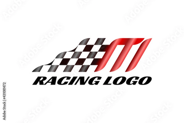 Fototapeta 3D vector logo element with an illustration of a starting flag or a finishing flag in a racing competition forming initials "M". Usable for racing logos, athletics, chess and general sports logos.