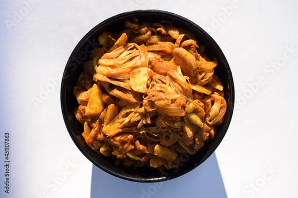 Obraz Jackfruit stir fry curry. Indian delicious side dish. authentic home cooked asian vegetable cooked