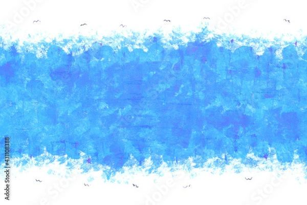 Obraz 水 波 ブルー 水彩 海 鳥 背景