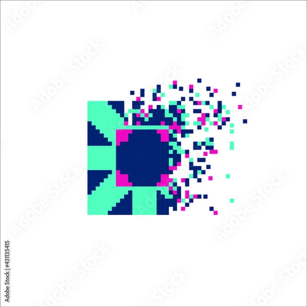 Fototapeta Vector Pixel tile with disintegration effect, illustration for graphic design
