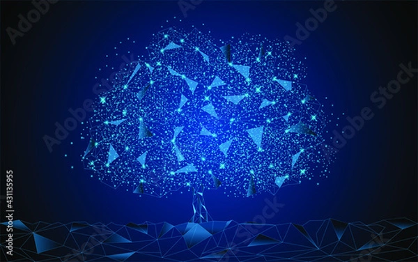 Fototapeta Blue polygonal tree of the future network connection technology or information