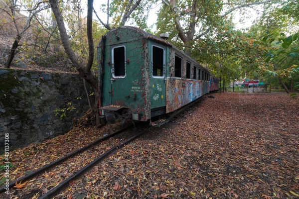 Fototapeta abandoned trains of the children's railway