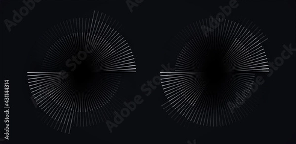 Fototapeta Circular spiral sound wave rhythm from lines white color on dark background.