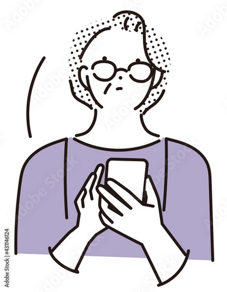 Fototapeta シンプル　イラスト　老眼の女性