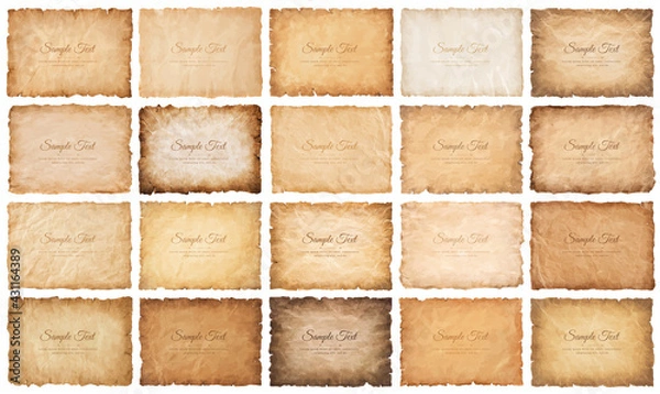 Fototapeta collection set old parchment paper sheet vintage aged or texture isolated on white background.