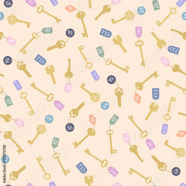 Obraz Gold Hotel Keys with Colorful Tags Repeat Pattern