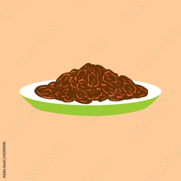 Fototapeta dates fruit on plate simple isolated flat vector illustration