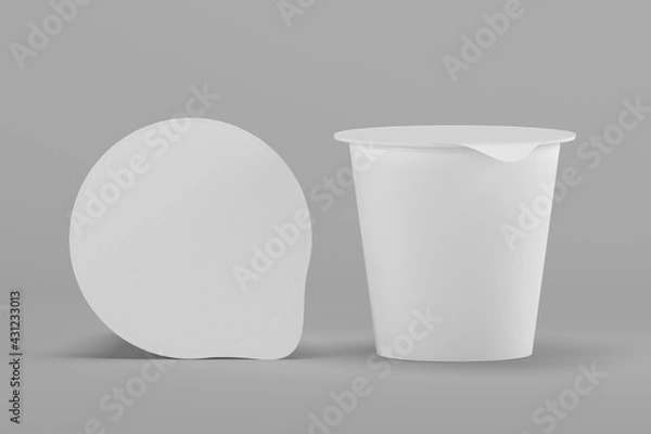 Fototapeta Plastic cup for yoghurt and sour cream. For use in mockups. 3D illustration