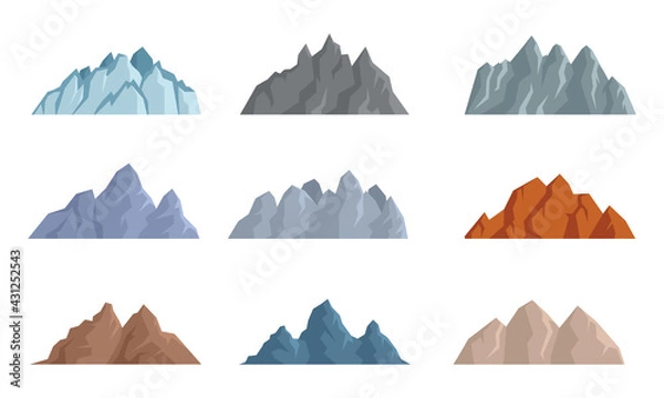 Fototapeta Landscape and tourist mountains hiking map elements set