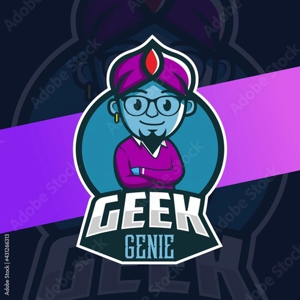 Obraz geek genie mascot esport logo design