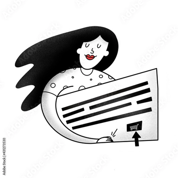 Fototapeta satisfied girl makes purchases in an online store, illustrations