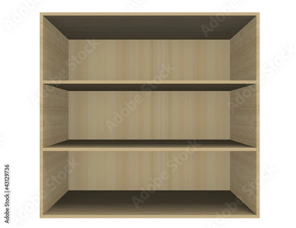 Fototapeta Estante de madera ,mueble vacío en fondo blanco.