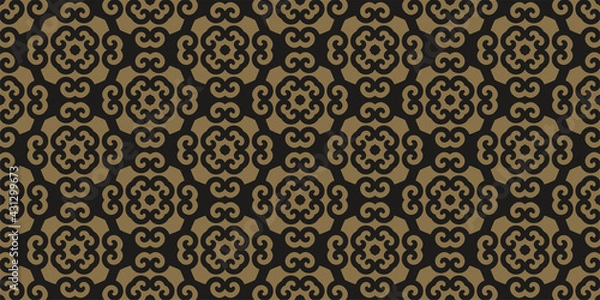 Fototapeta Repeating background pattern with floral ornaments on a green background, wallpaper. Seamless pattern, texture. Vector illustration