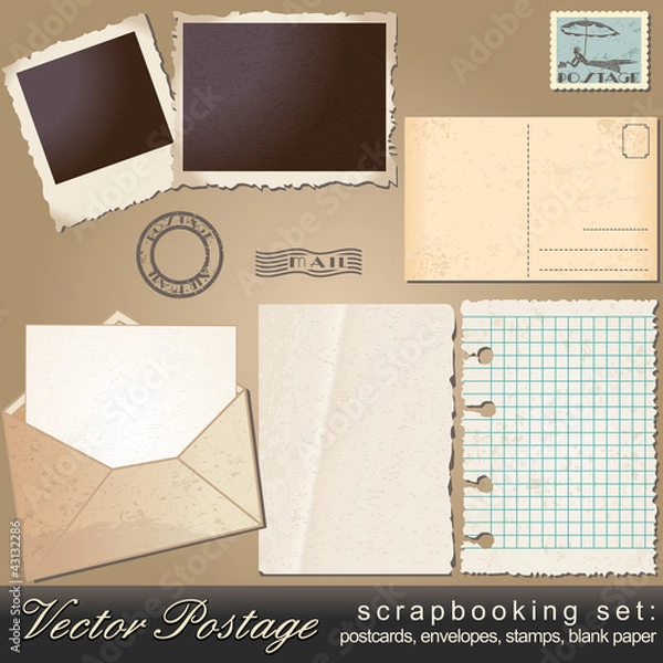 Fototapeta Scrapbooking set of vintage postage objects