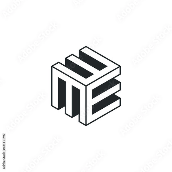 Obraz Square Cube Logo - block element perspective geometric abstract design vector line art geometry shape grid mosaic