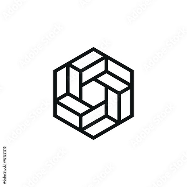 Obraz Square Cube Logo - block element perspective geometric abstract design vector line art geometry shape grid mosaic